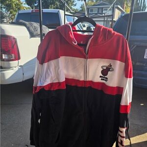 Adidas Red and White Miami Heat Zip-Up Hoodie